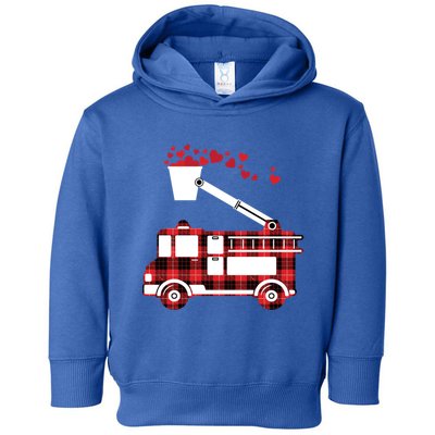 Red Plaid Fire Truck Funny Fire Valentines Day Gift Toddler Hoodie