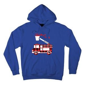 Red Plaid Fire Truck Funny Fire Valentines Day Gift Tall Hoodie