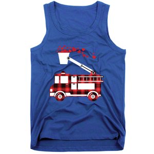 Red Plaid Fire Truck Funny Fire Valentines Day Gift Tank Top