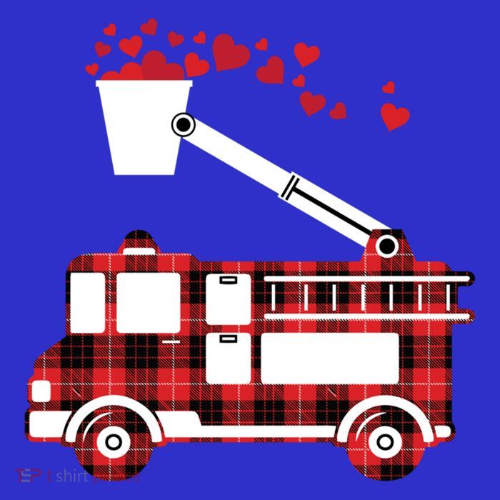 Red Plaid Fire Truck Funny Fire Valentines Day Gift Women's V-Neck T-Shirt
