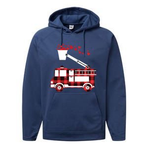 Red Plaid Fire Truck Funny Fire Valentines Day Gift Performance Fleece Hoodie