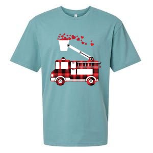 Red Plaid Fire Truck Funny Fire Valentines Day Gift Sueded Cloud Jersey T-Shirt