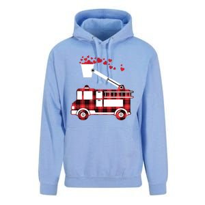 Red Plaid Fire Truck Funny Fire Valentines Day Gift Unisex Surf Hoodie