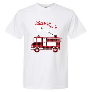 Red Plaid Fire Truck Funny Fire Valentines Day Gift Garment-Dyed Heavyweight T-Shirt