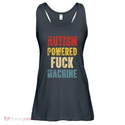 Retro Powered Fuck Machine Funny Autism Awareness Quote Gift Ladies Essential Flowy Tank