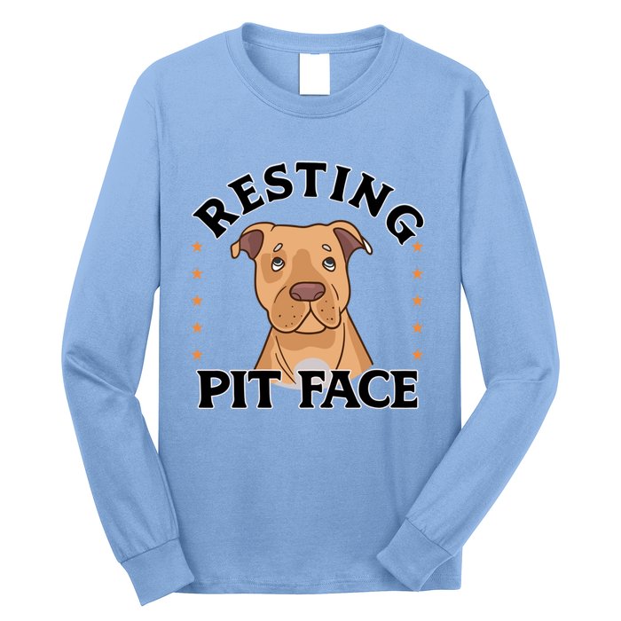 Resting Pit Face Cute Pit Bull Gift Long Sleeve Shirt