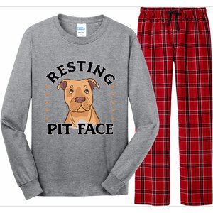 Resting Pit Face Cute Pit Bull Gift Long Sleeve Pajama Set