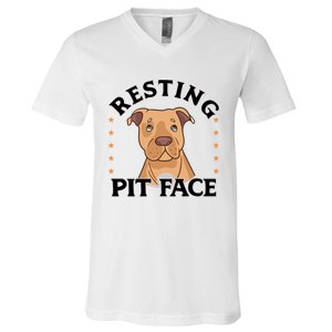 Resting Pit Face Cute Pit Bull Gift V-Neck T-Shirt