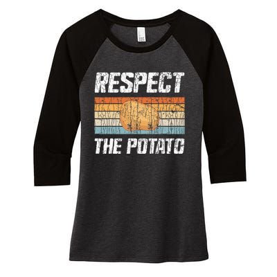 Respect Potato Funny Potatoes Vegetables Chips Eater Graphic Women's Tri-Blend 3/4-Sleeve Raglan Shirt