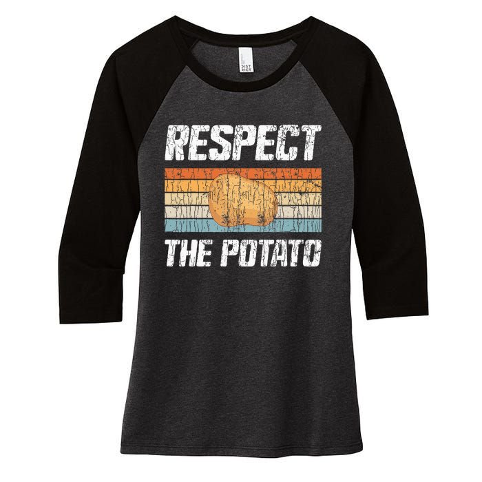 Respect Potato Funny Potatoes Vegetables Chips Eater Graphic Women's Tri-Blend 3/4-Sleeve Raglan Shirt