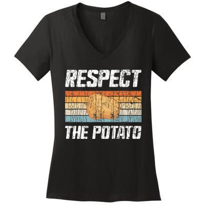 Respect Potato Funny Potatoes Vegetables Chips Eater Graphic Women's V-Neck T-Shirt