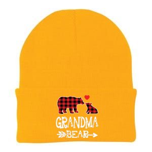 Red Plaid Grandma Bear Christmas Pajama Matching Family Knit Cap Winter Beanie