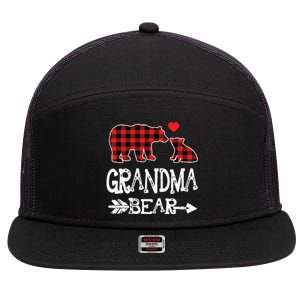 Red Plaid Grandma Bear Christmas Pajama Matching Family 7 Panel Mesh Trucker Snapback Hat