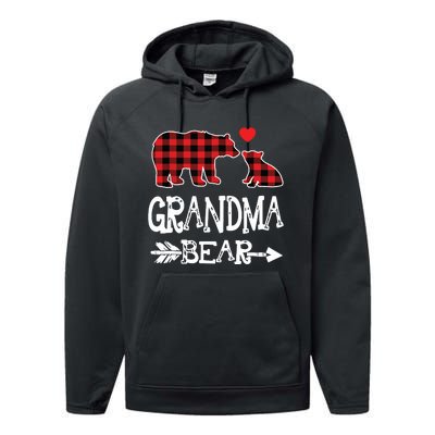 Red Plaid Grandma Bear Christmas Pajama Matching Family Performance Fleece Hoodie