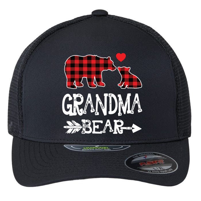 Red Plaid Grandma Bear Christmas Pajama Matching Family Flexfit Unipanel Trucker Cap