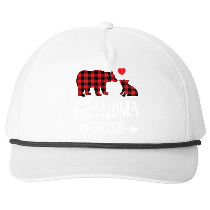 Red Plaid Grandma Bear Christmas Pajama Matching Family Snapback Five-Panel Rope Hat