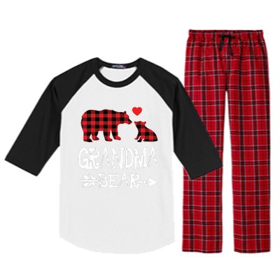 Red Plaid Grandma Bear Christmas Pajama Matching Family Raglan Sleeve Pajama Set