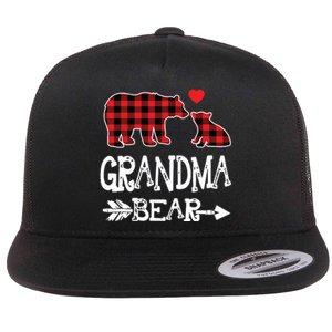 Red Plaid Grandma Bear Christmas Pajama Matching Family Flat Bill Trucker Hat