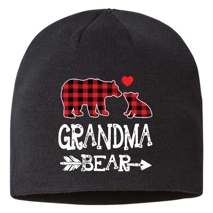 Red Plaid Grandma Bear Christmas Pajama Matching Family Sustainable Beanie