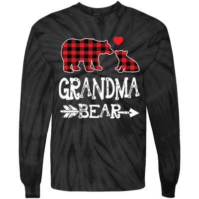 Red Plaid Grandma Bear Christmas Pajama Matching Family Tie-Dye Long Sleeve Shirt