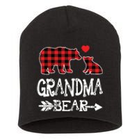 Red Plaid Grandma Bear Christmas Pajama Matching Family Short Acrylic Beanie