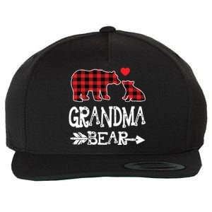 Red Plaid Grandma Bear Christmas Pajama Matching Family Wool Snapback Cap