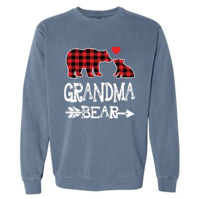 Red Plaid Grandma Bear Christmas Pajama Matching Family Garment-Dyed Sweatshirt