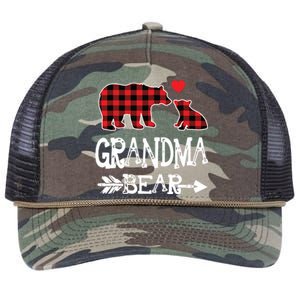 Red Plaid Grandma Bear Christmas Pajama Matching Family Retro Rope Trucker Hat Cap