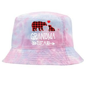 Red Plaid Grandma Bear Christmas Pajama Matching Family Tie-Dyed Bucket Hat