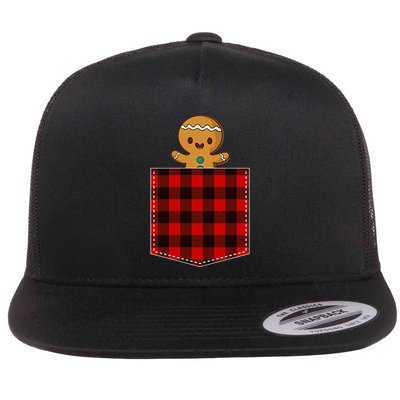 Red Plaid Gingerbread Cookie In Pocket Buffalo Christmas Flat Bill Trucker Hat