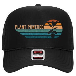 Retro Plants Graphic Vegetarian Vegan Plant Powered High Crown Mesh Back Trucker Hat