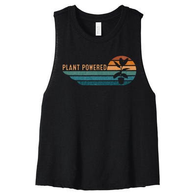 Retro Plants Graphic Vegetarian Vegan Plant Powered Women's Racerback Cropped Tank