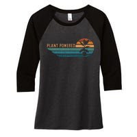 Retro Plants Graphic Vegetarian Vegan Plant Powered Women's Tri-Blend 3/4-Sleeve Raglan Shirt