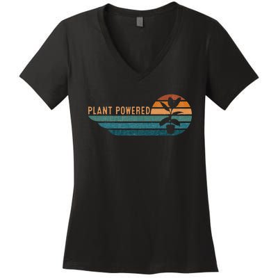 Retro Plants Graphic Vegetarian Vegan Plant Powered Women's V-Neck T-Shirt