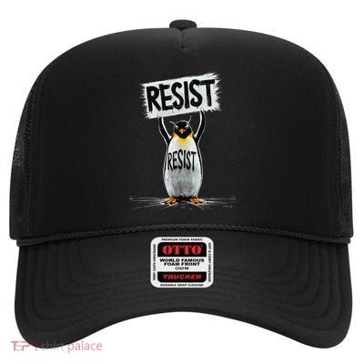 Resist Penguins Graphic We Stand With Penguins Activism High Crown Mesh Back Trucker Hat
