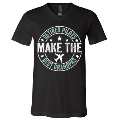 Retired Pilot Grandpa Copilot Airplane Captain Retirement V-Neck T-Shirt