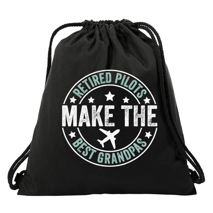 Retired Pilot Grandpa Copilot Airplane Captain Retirement Drawstring Bag