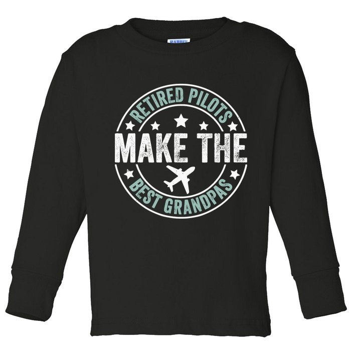 Retired Pilot Grandpa Copilot Airplane Captain Retirement Toddler Long Sleeve Shirt