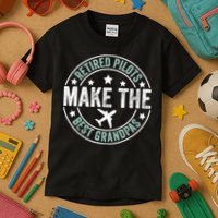 Retired Pilot Grandpa Copilot Airplane Captain Retirement Kids T-Shirt