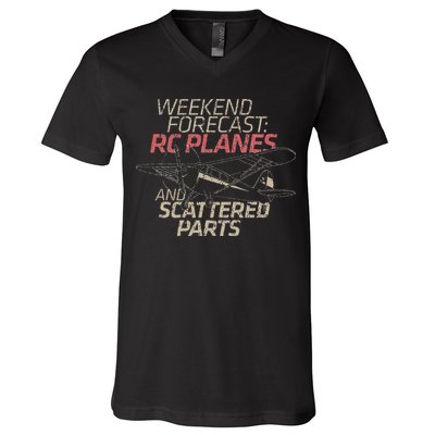 RC Plane Gift Weekend Forecast RC Pilot Model Airplane Lover V-Neck T-Shirt