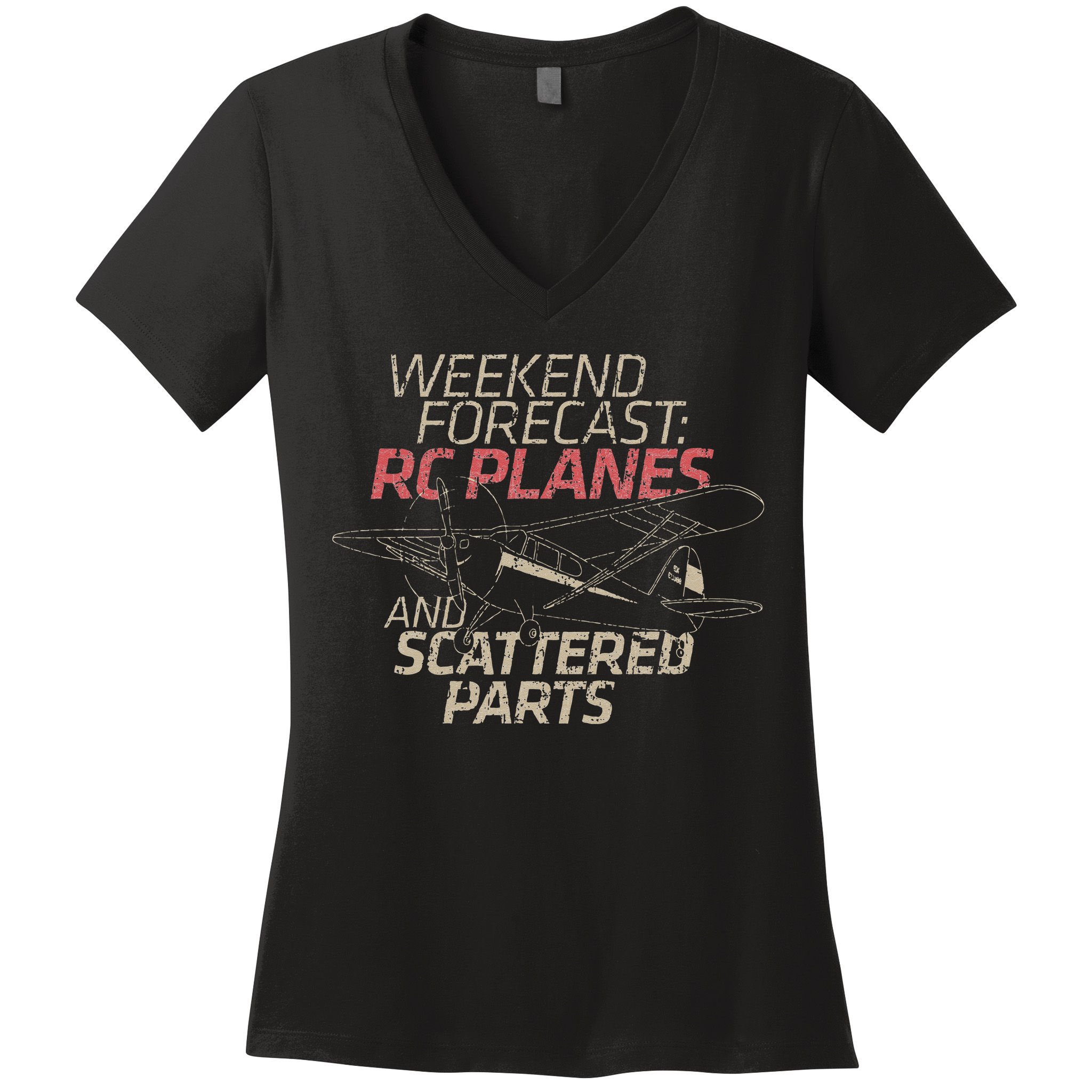 RC Plane Gift Weekend Forecast RC Pilot Model Airplane Lover Women's V-Neck T-Shirt