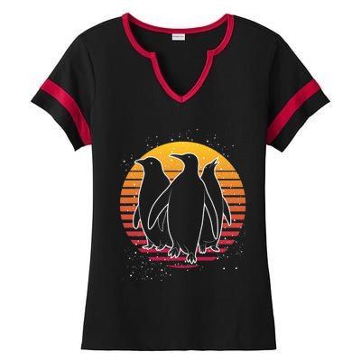 Retro Penguin Gift Ladies Halftime Notch Neck Tee