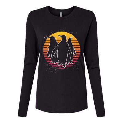 Retro Penguin Gift Womens Cotton Relaxed Long Sleeve T-Shirt