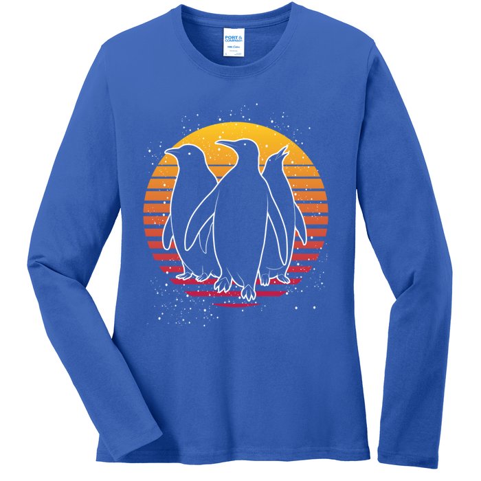 Retro Penguin Gift Ladies Long Sleeve Shirt