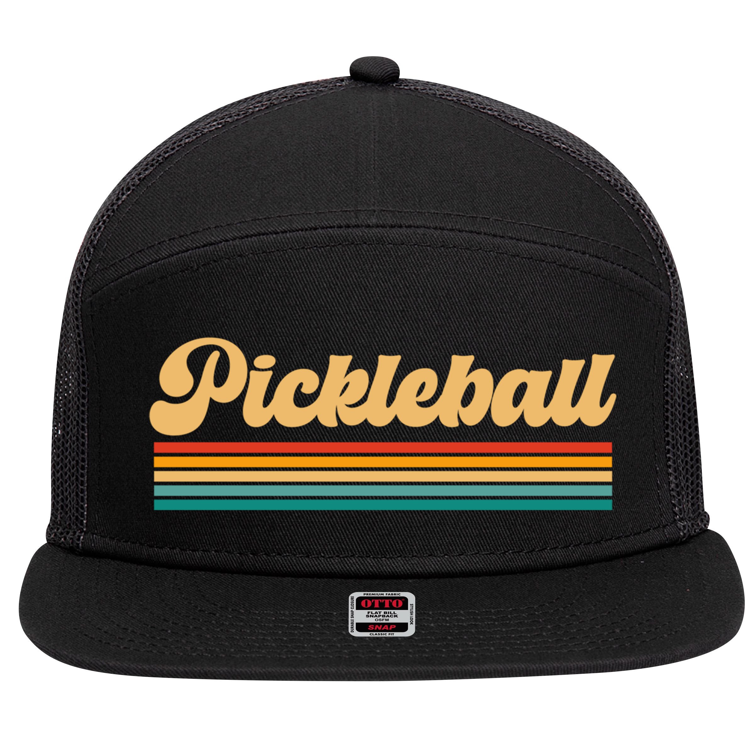 Retro Pickleball Gift 7 Panel Mesh Trucker Snapback Hat
