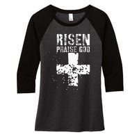 RISEN PRAISE GOD Women's Tri-Blend 3/4-Sleeve Raglan Shirt