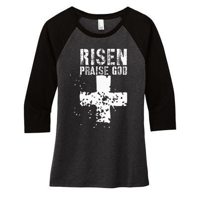 RISEN PRAISE GOD Women's Tri-Blend 3/4-Sleeve Raglan Shirt