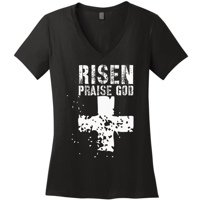 RISEN PRAISE GOD Women's V-Neck T-Shirt