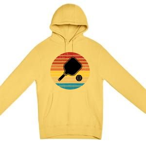 Retro Pickleball Gift Funny Pickleball Retro Sunset Cute Gift Premium Pullover Hoodie