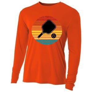 Retro Pickleball Gift Funny Pickleball Retro Sunset Cute Gift Cooling Performance Long Sleeve Crew